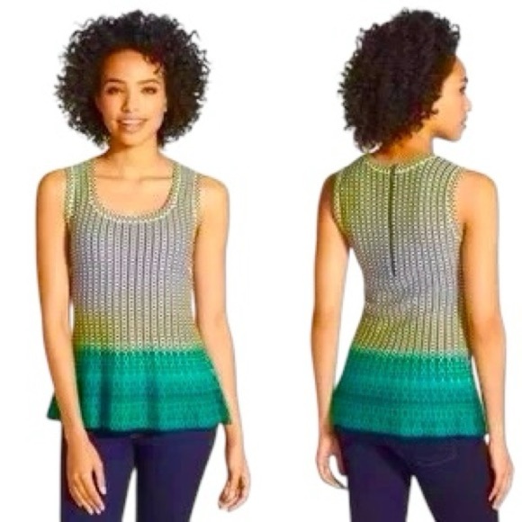 NIC+ZOE Green and Gray Ombre Sleeveless Peplum Tank Top Size Medium MSRP $148 - Picture 1 of 7